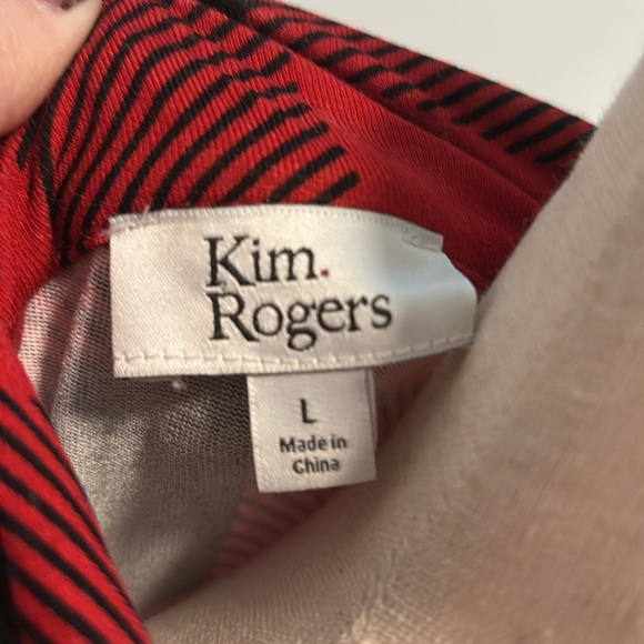 Kim Rodgers Red Black Plaid Check Button-Up Long Spandex Shirt Final Sale - Picture 3 of 9
